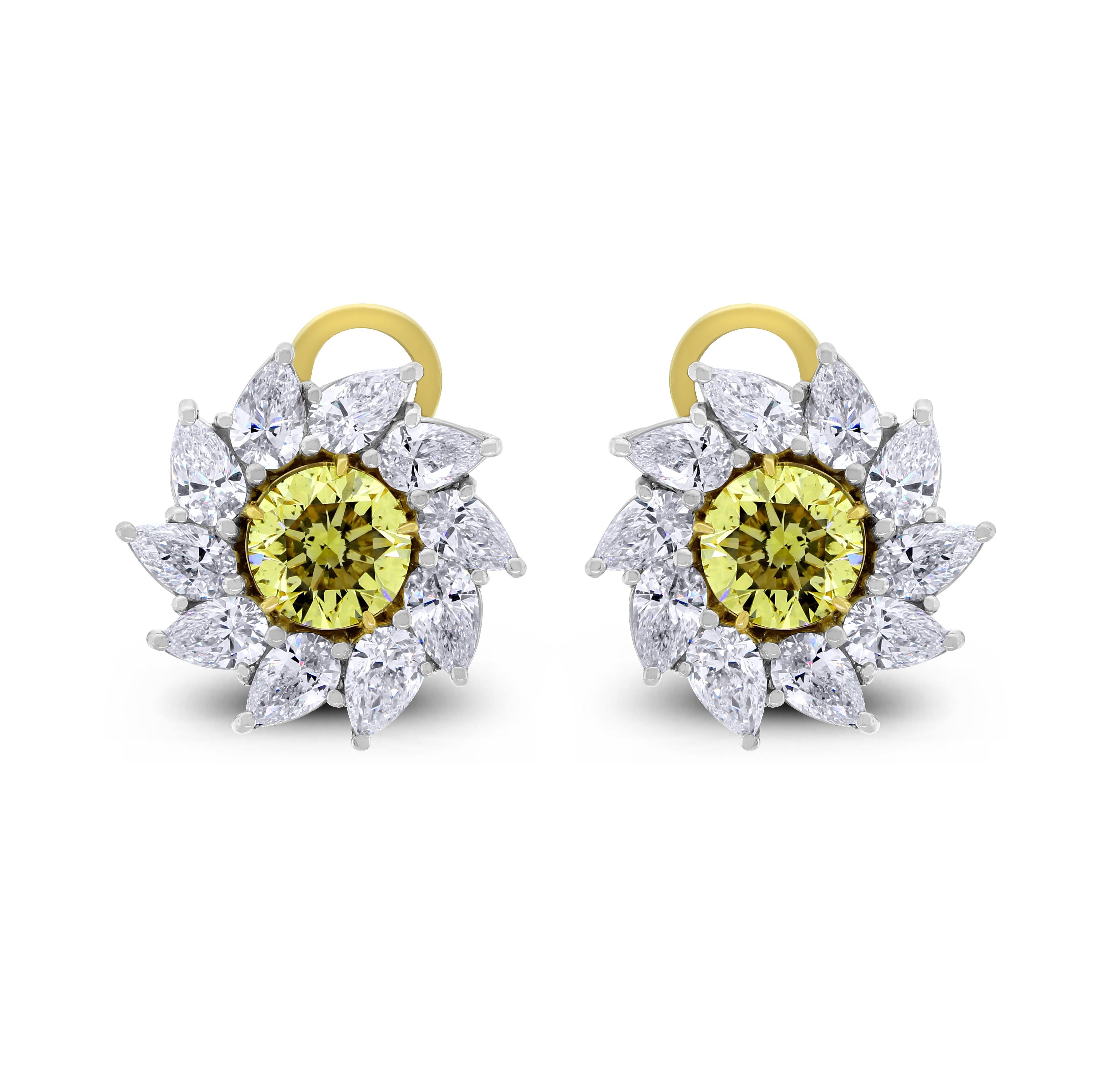 Radiance Diamond Stud Earrings '7.58 Carat Diamonds' in Platinum & Gold For Sale 1