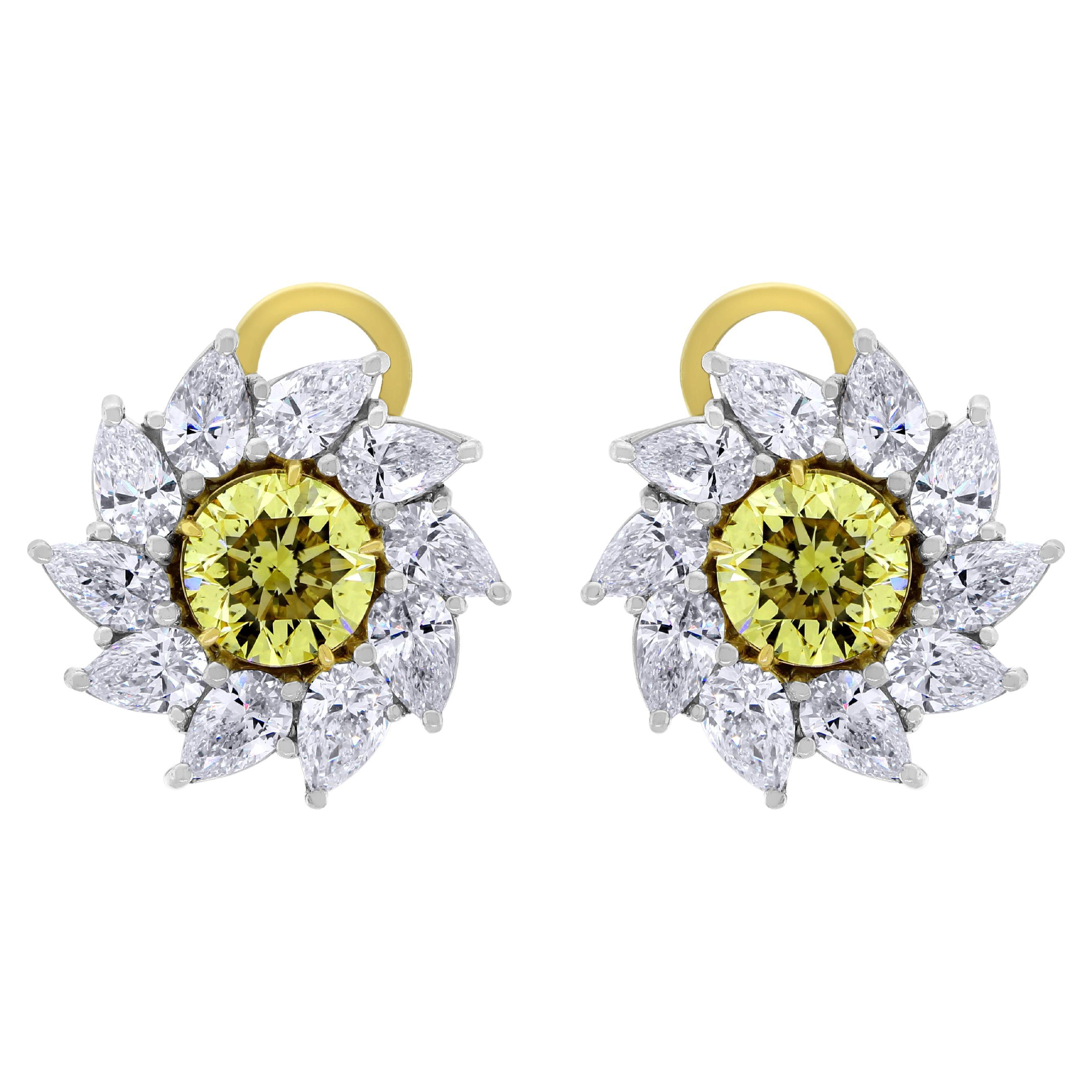 Radiance Diamond Stud Earrings '7.58 Carat Diamonds' in Platinum & Gold For Sale