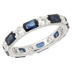 3.01ct Blue Sapphire & 1.15ct Diamond 14K Gold Eternity Ring