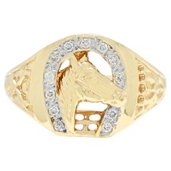 Radiant 0.12ct Natural Diamond Horseshoe Statement Ring in 9K Yellow Gold