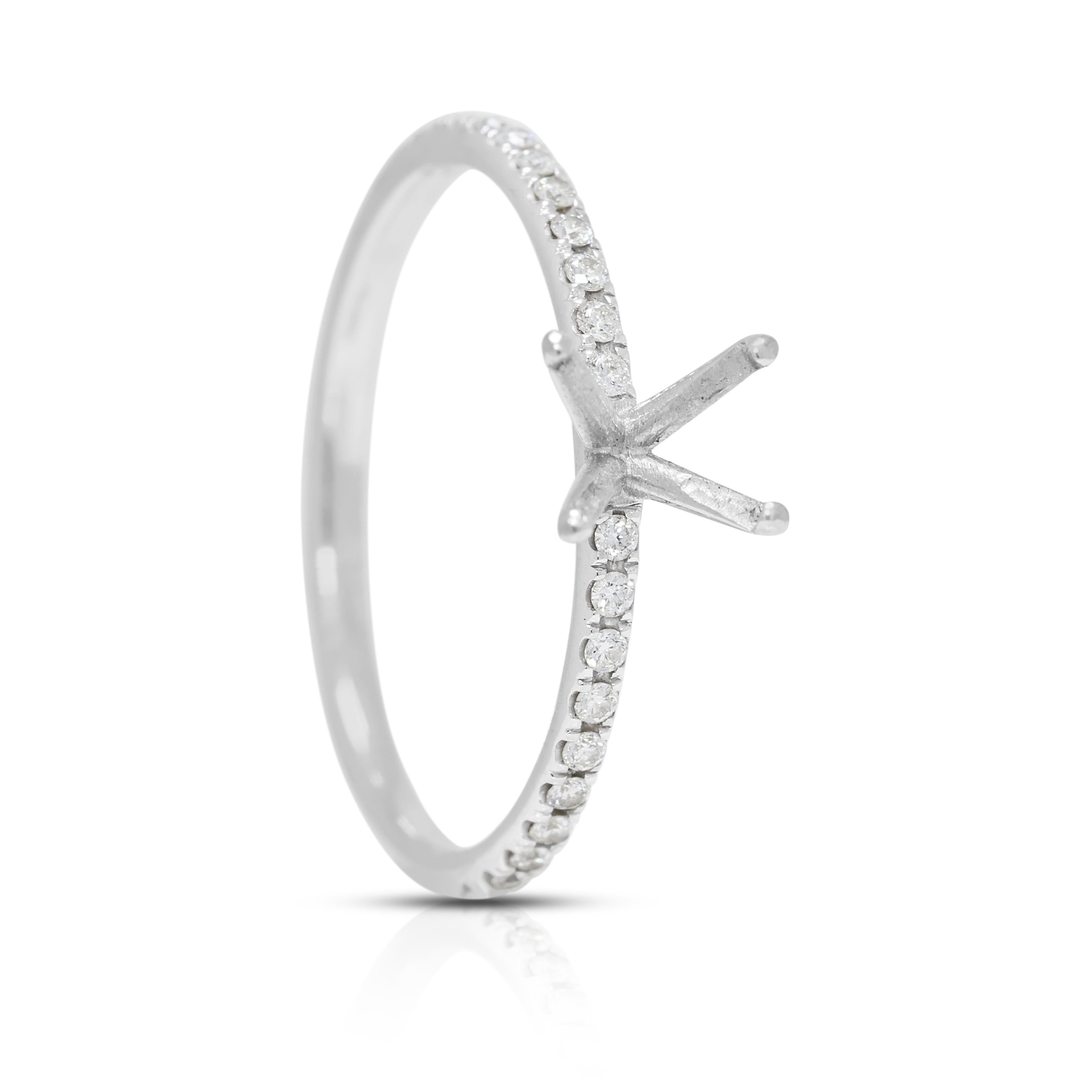Round Cut Radiant 0.15ct Natural Diamond Ring Setting in 18K White Gold For Sale