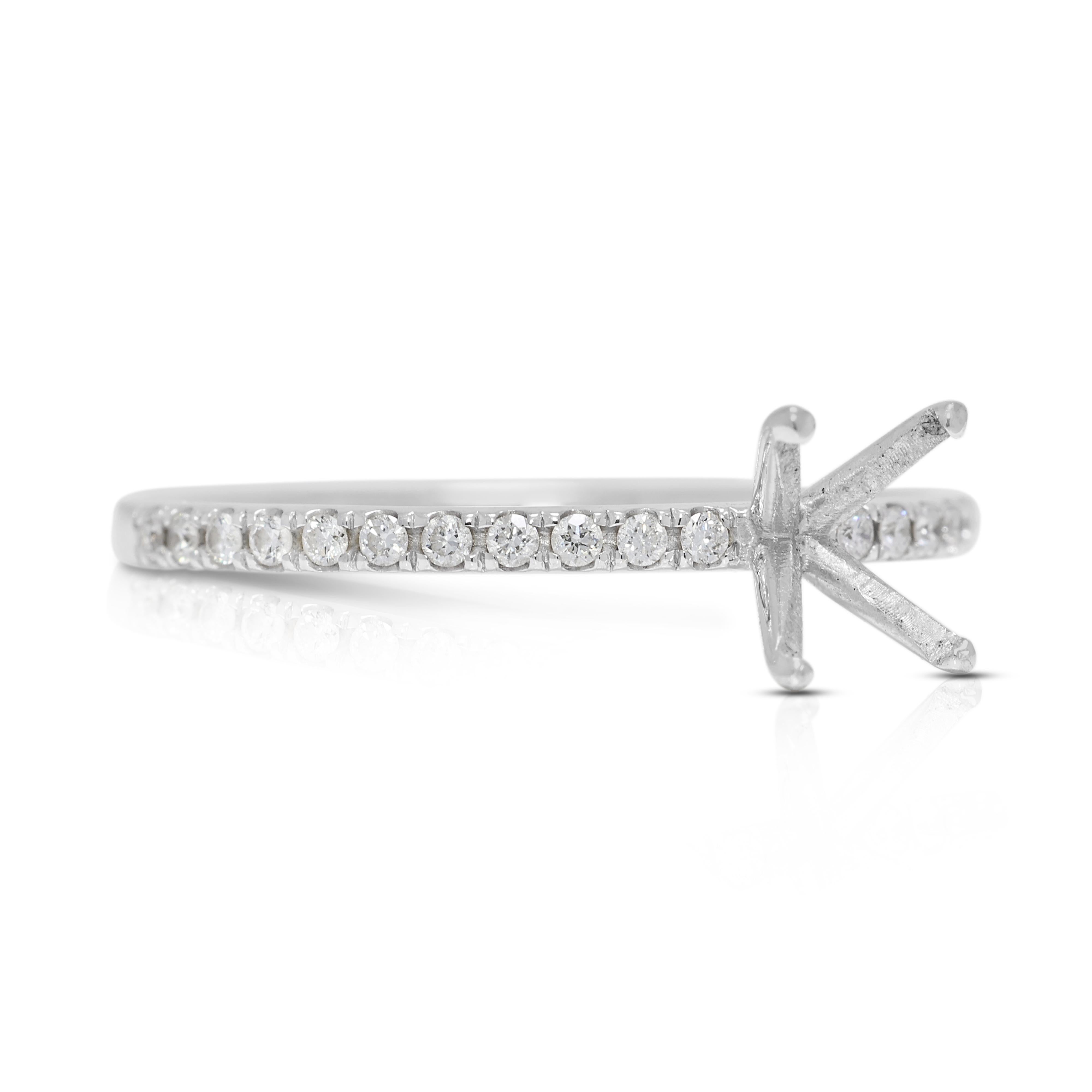 Radiant 0.15ct Natural Diamond Ring Setting in 18K White Gold In Excellent Condition For Sale In רמת גן, IL