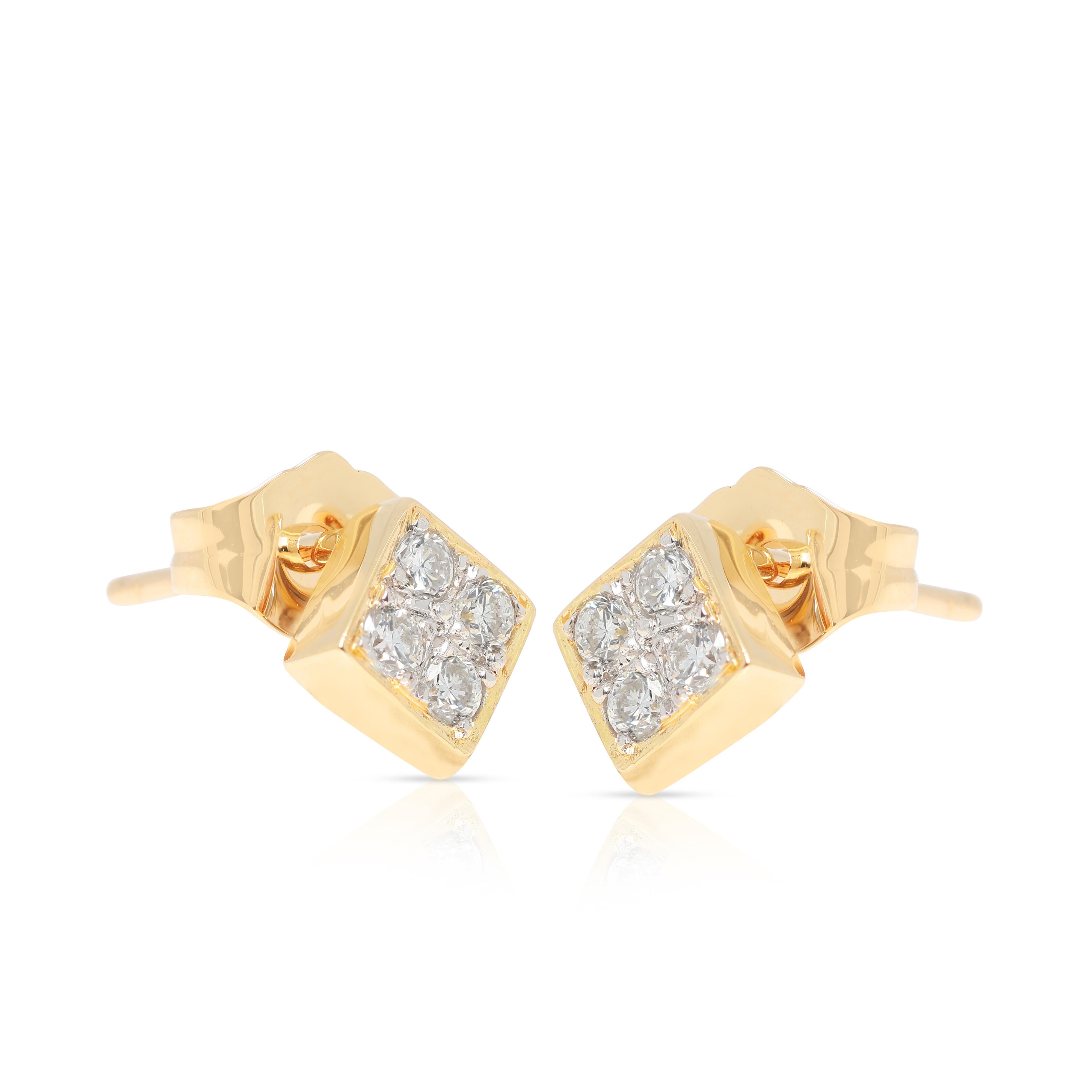 Taglio rotondo Radiosi orecchini con diamanti naturali da 0,24 carati in oro giallo 18K in vendita