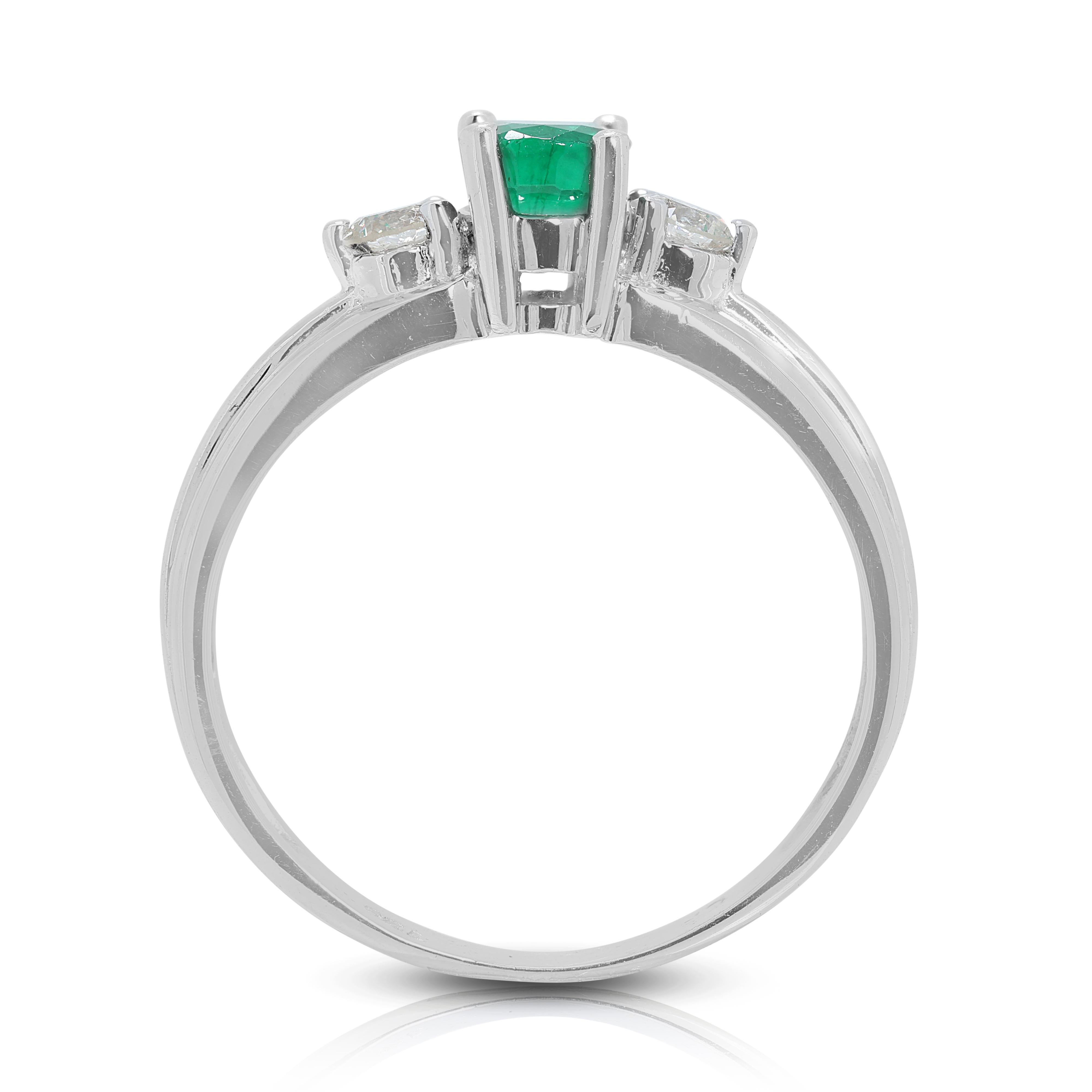 Radiant 0.26 carat Emerald Ring with Natural Diamonds in 18K White Gold 2