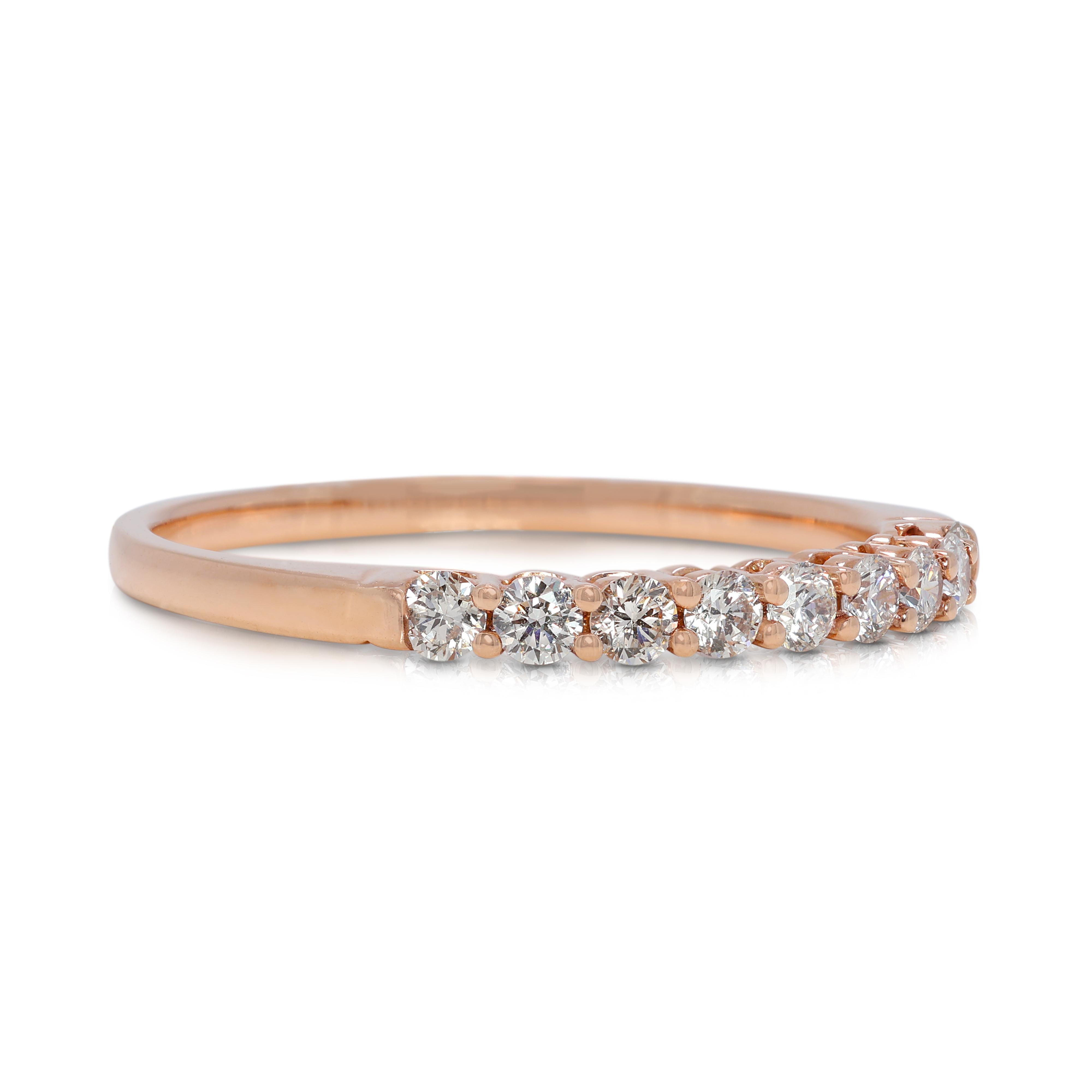 Taglio rotondo Anello mezza eternità con diamanti naturali da 0,27 carati in oro rosa 14K in vendita
