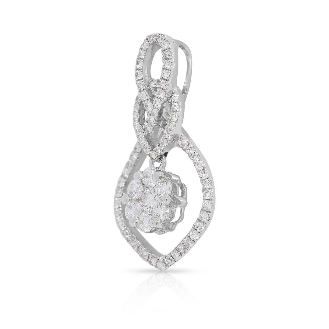 Round Cut Radiant 0.4ct Pear-Shaped Halo Cluster Natural Diamond Pendant in 18K White Gold For Sale