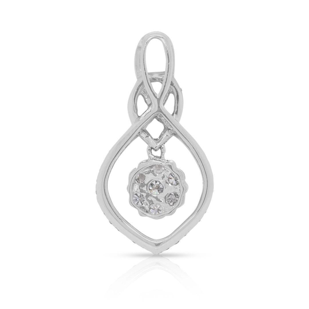 Women's or Men's Radiant 0.4ct Pear-Shaped Halo Cluster Natural Diamond Pendant in 18K White Gold For Sale