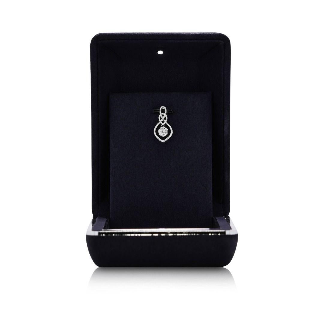 Radiant 0.4ct Pear-Shaped Halo Cluster Natural Diamond Pendant in 18K White Gold For Sale 1