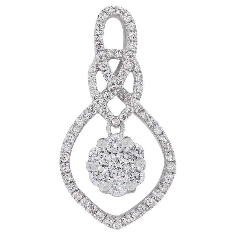 Radiant 0.4ct Pear-Shaped Halo Cluster Natural Diamond Pendant in 18K White Gold