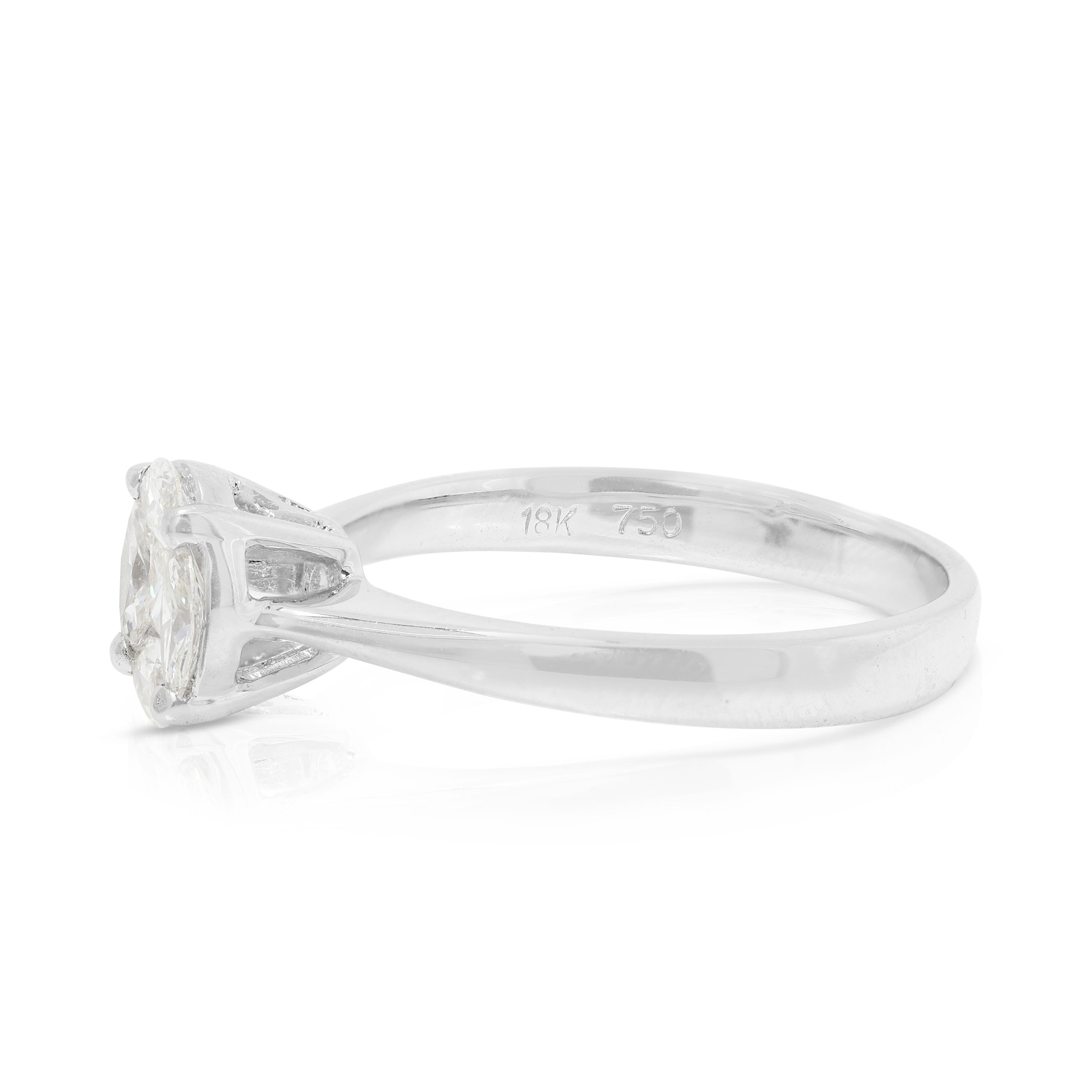 Radiant 0.52ct Pear and Marquise Shape Diamond Ring in 18K White Gold In New Condition For Sale In רמת גן, IL