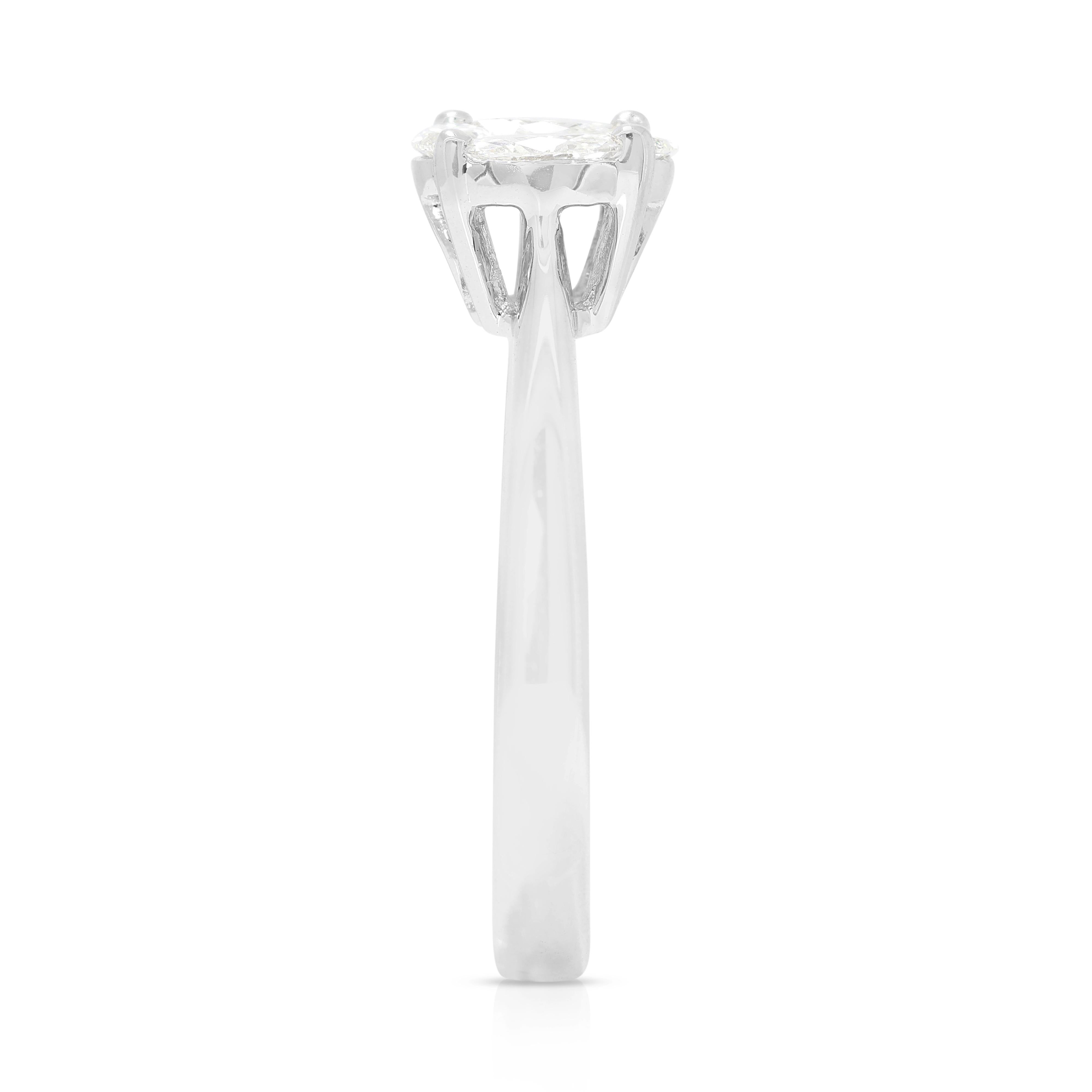 Women's Radiant 0.52ct Pear and Marquise Shape Diamond Ring in 18K White Gold For Sale
