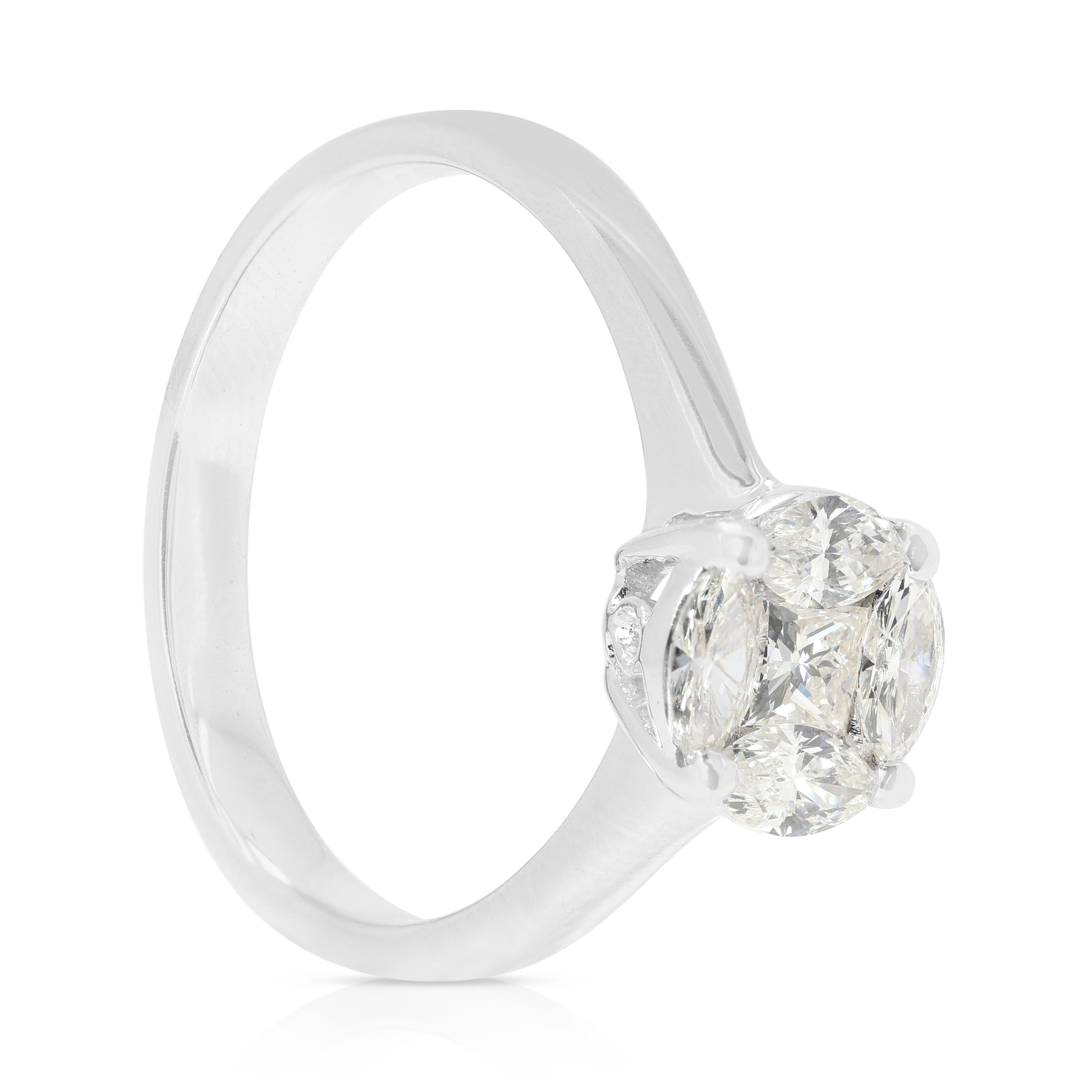 Radiant 0.52ct Pear and Marquise Shape Diamond Ring in 18K White Gold For Sale 1