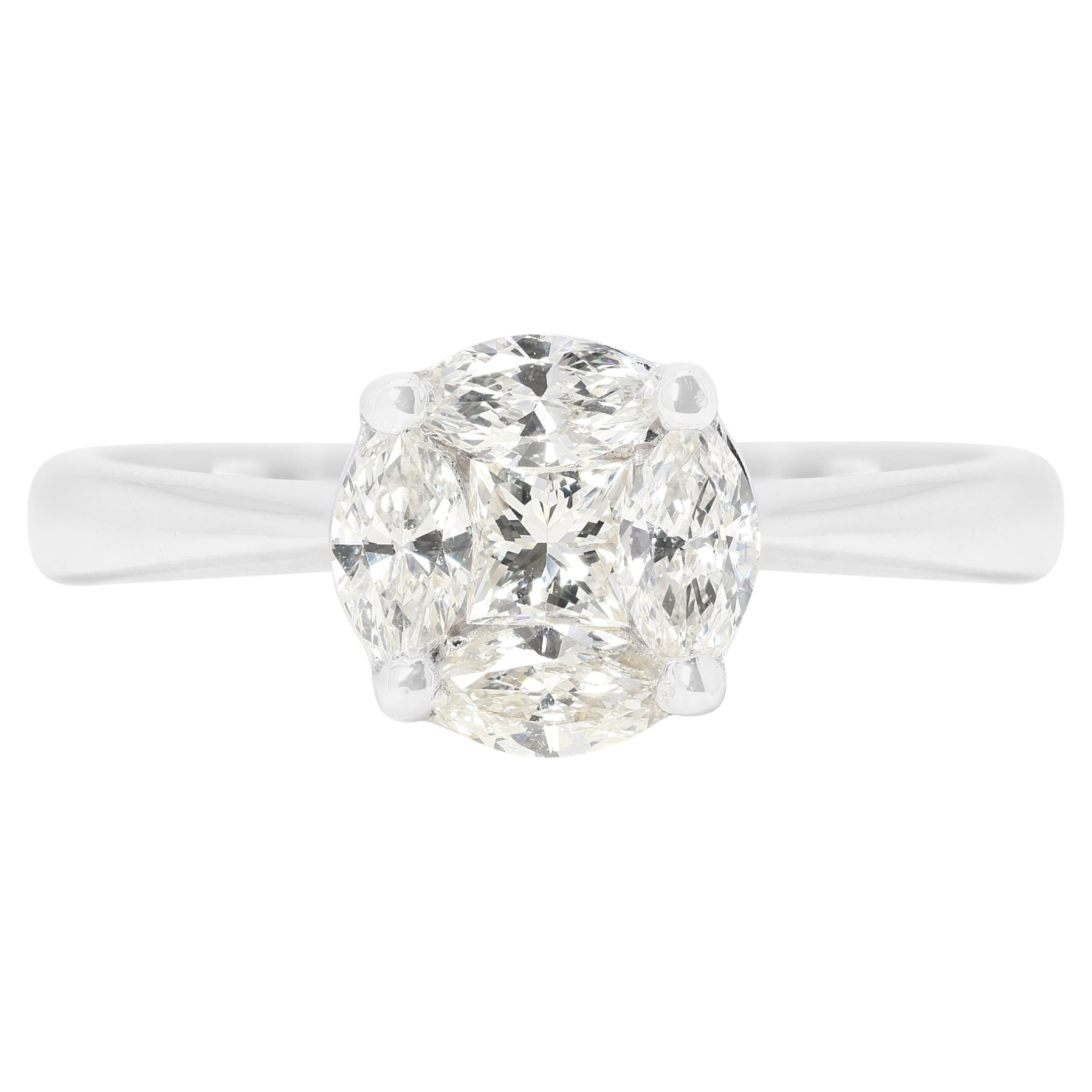 Radiant 0.52ct Pear and Marquise Shape Diamond Ring in 18K White Gold For Sale