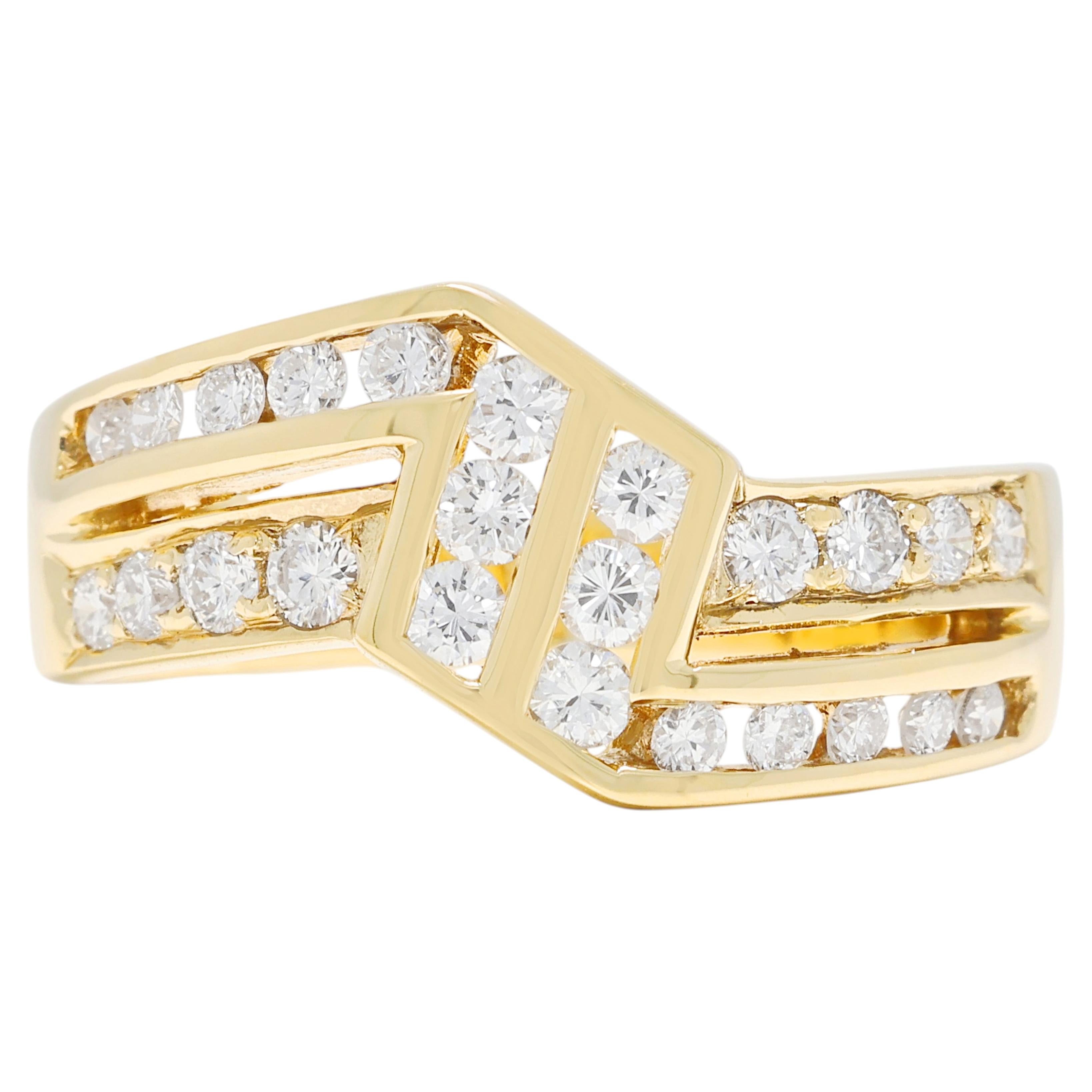 Radiant 0.60ct Natural Diamond Geometric Zig-Zag Ring in 18K Yellow Gold For Sale