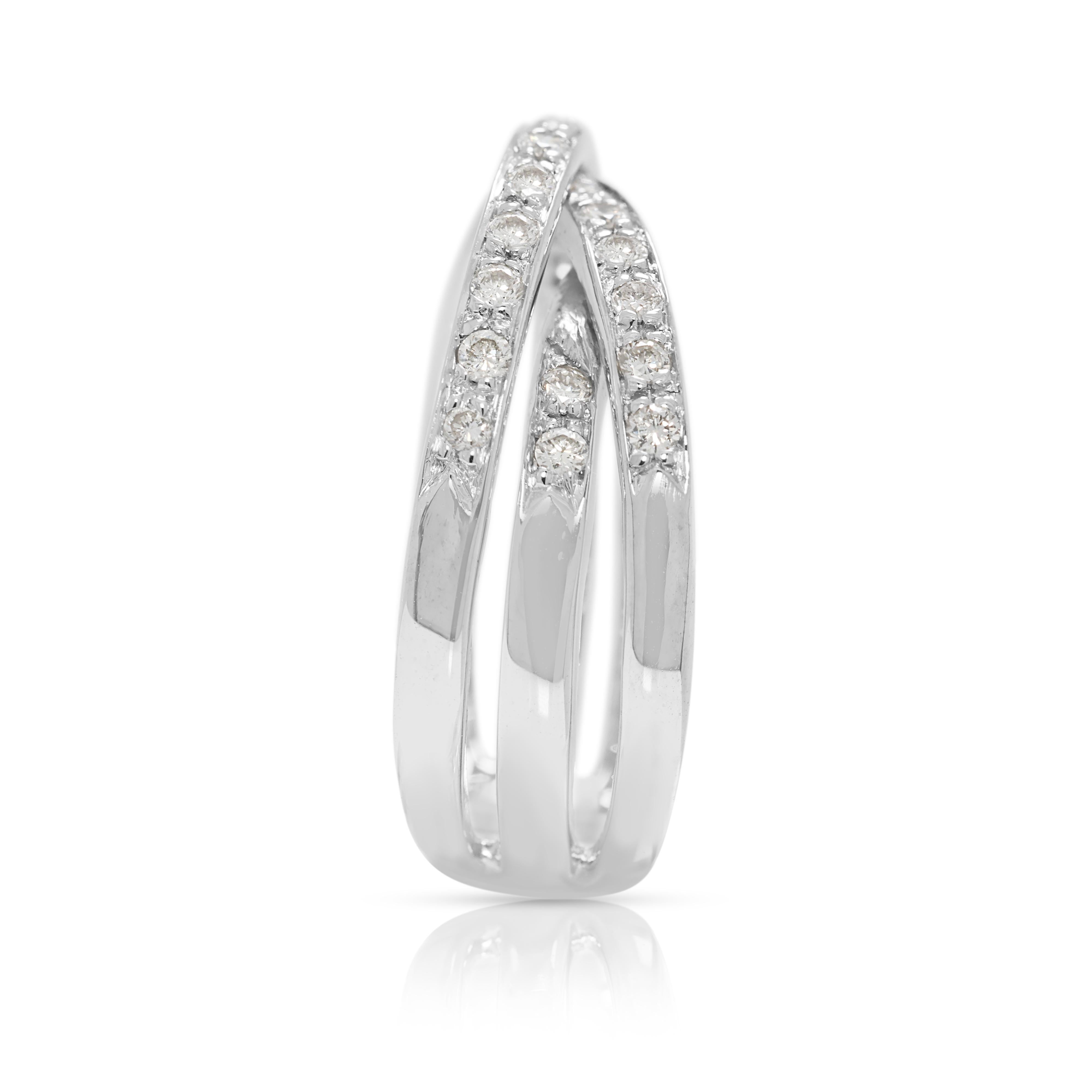Women's Radiant 0.64ct Natural Diamond Crossover Ring in 18K White Gold For Sale