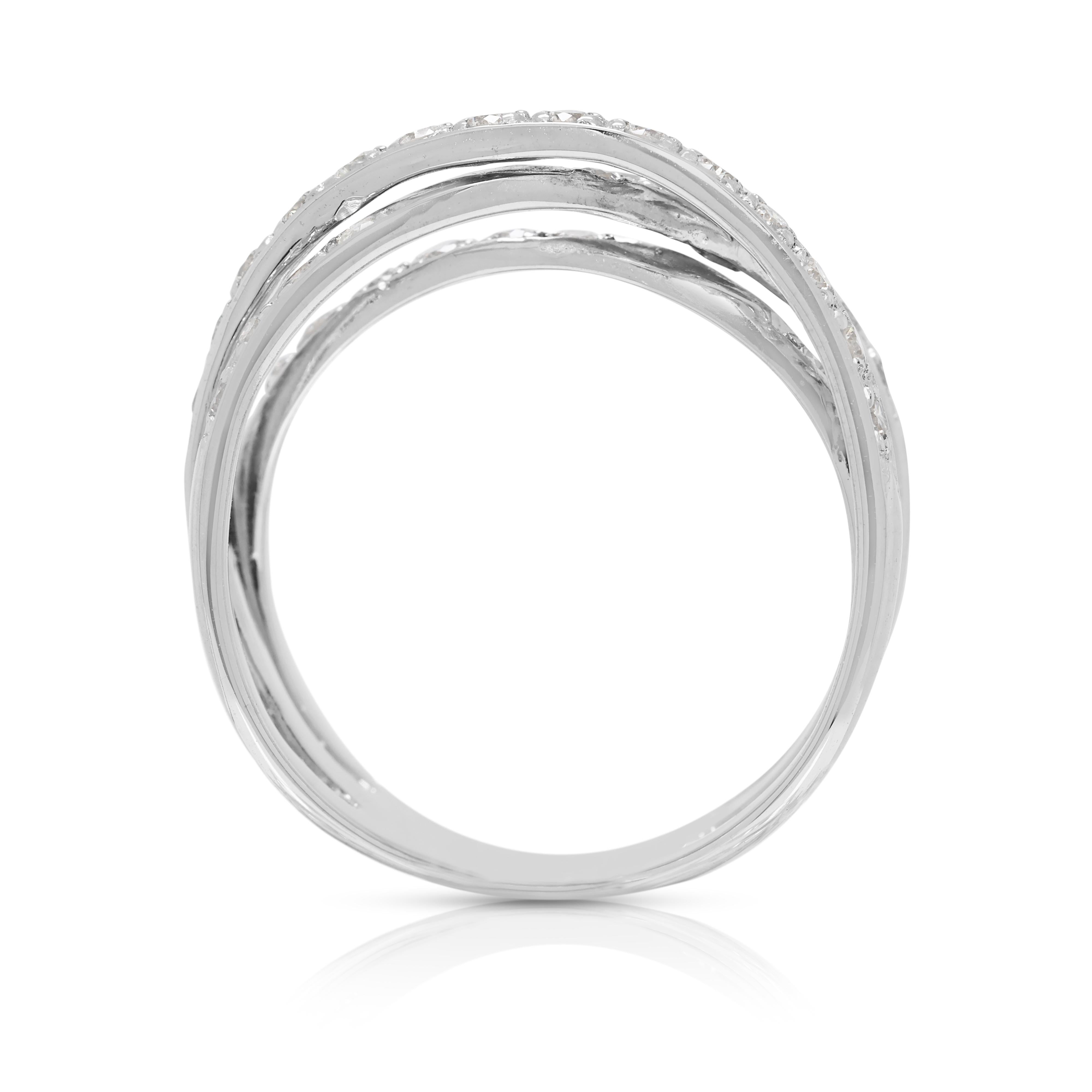 Radiant 0.64ct Natural Diamond Crossover Ring in 18K White Gold For Sale 2