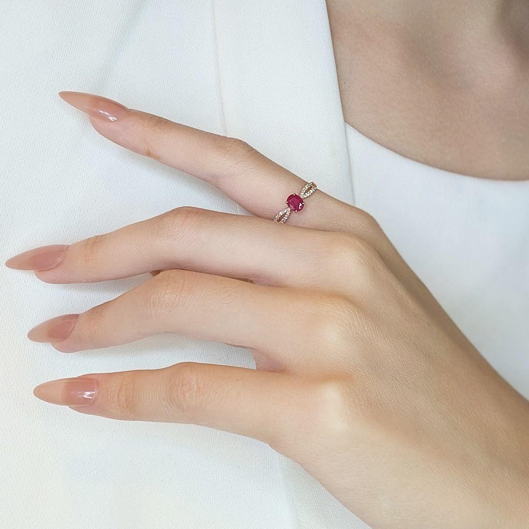 Women's Radiant 0.65ct Ruby & Natural Diamond Pave Ring Delight in 18K Rose Gold For Sale