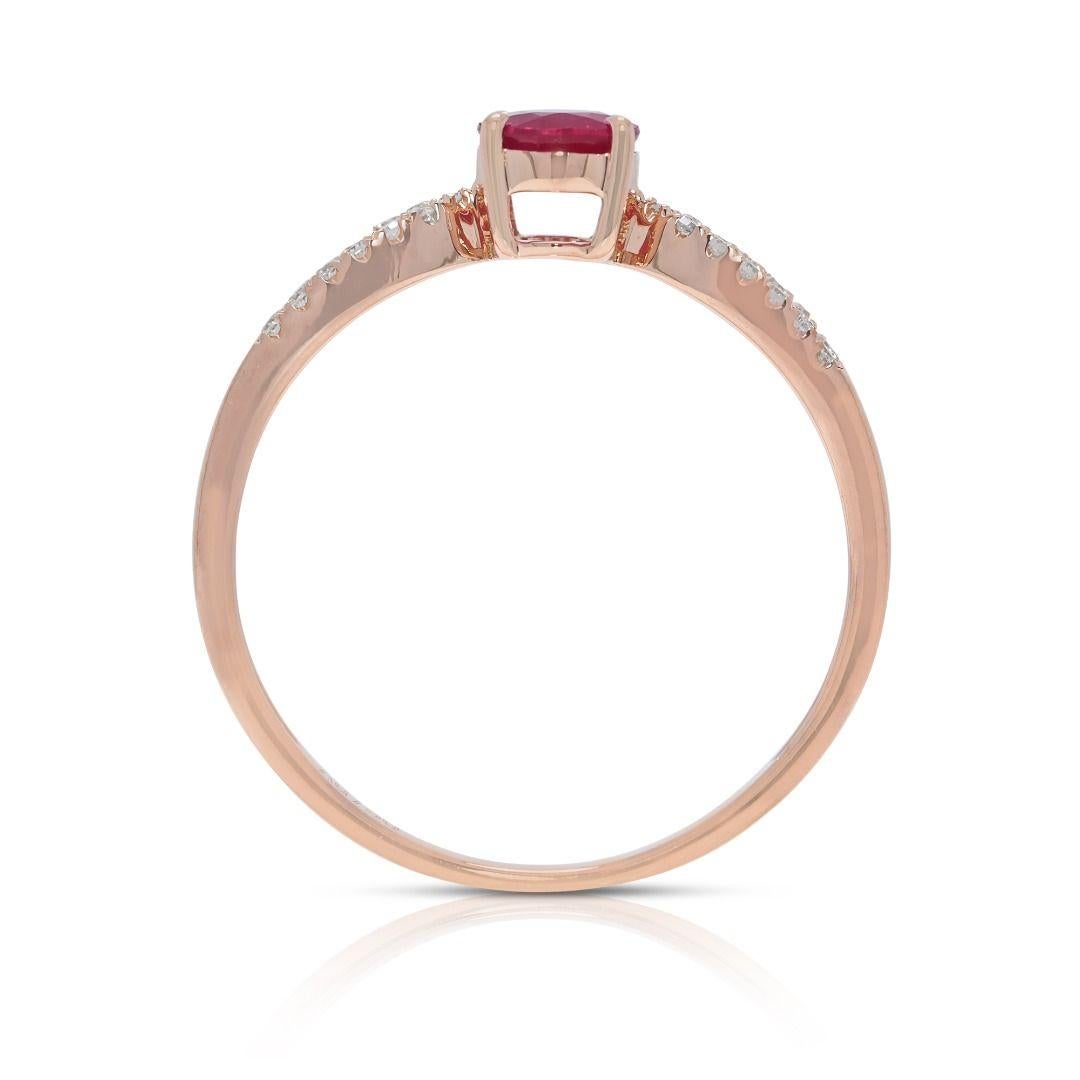 Radiant 0.65ct Ruby & Natural Diamond Pave Ring Delight in 18K Rose Gold For Sale 2