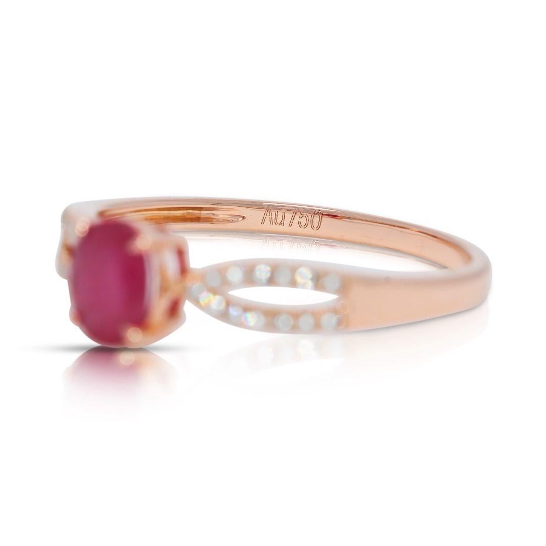 Radiant 0.65ct Ruby & Natural Diamond Pave Ring Delight in 18K Rose Gold For Sale 3