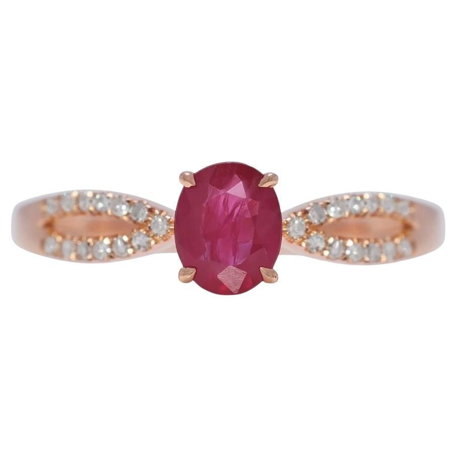 Anillo con pavé de rubí radiante de 0,65 ct y diamante natural Delight en oro rosa de 18 quilates