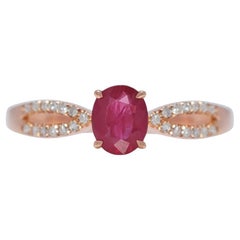 Radiant 0.65ct Ruby & Natural Diamond Pave Ring Delight in 18K Rose Gold
