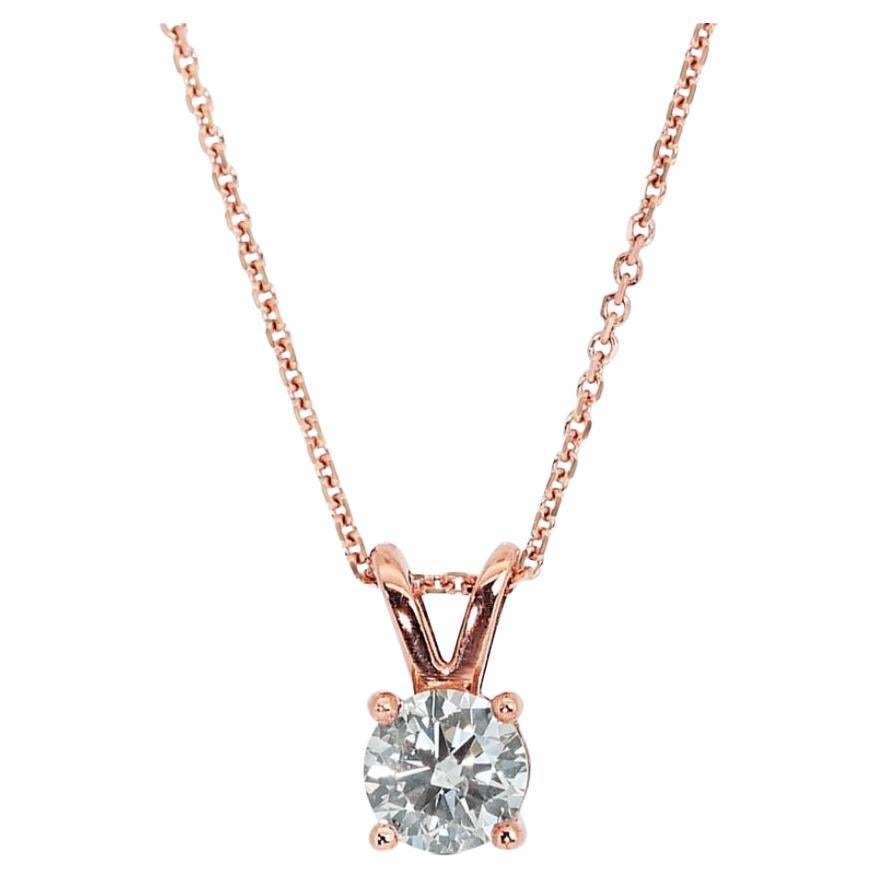 Radiant 0.70ct Diamond Solitaire Necklace in 18k Rose Gold - GIA Certified For Sale