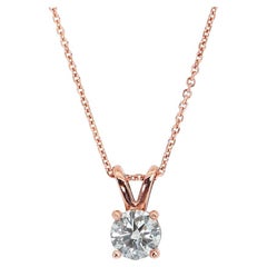 Collier solitaire en or rose 18 carats avec diamant radiant de 0,70 ct - certifié GIA