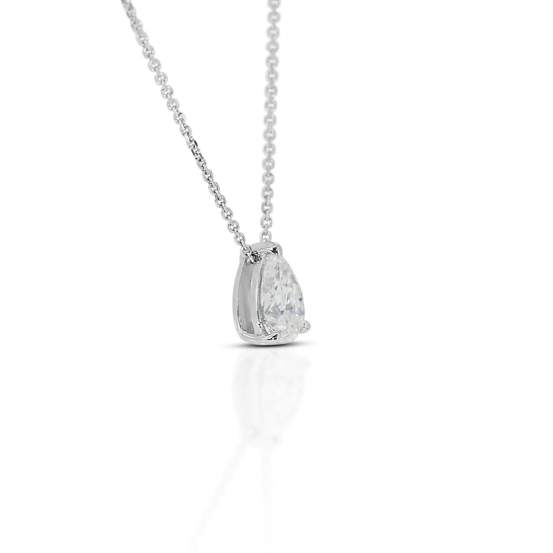Pear Cut Radiant 0.70ct Diamond Solitaire Necklace with Pendant in 18k White Gold - GIA