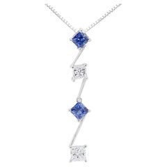 Radiant 0.82ct Diamond Pendant w/ Sapphires in 18K White Gold-Chain not Included