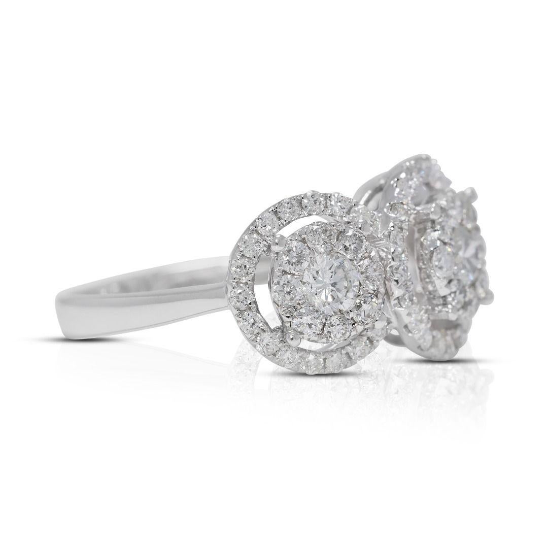 Round Cut Radiant 0.85ct Natural Diamond Cluster Ring in 18K White For Sale