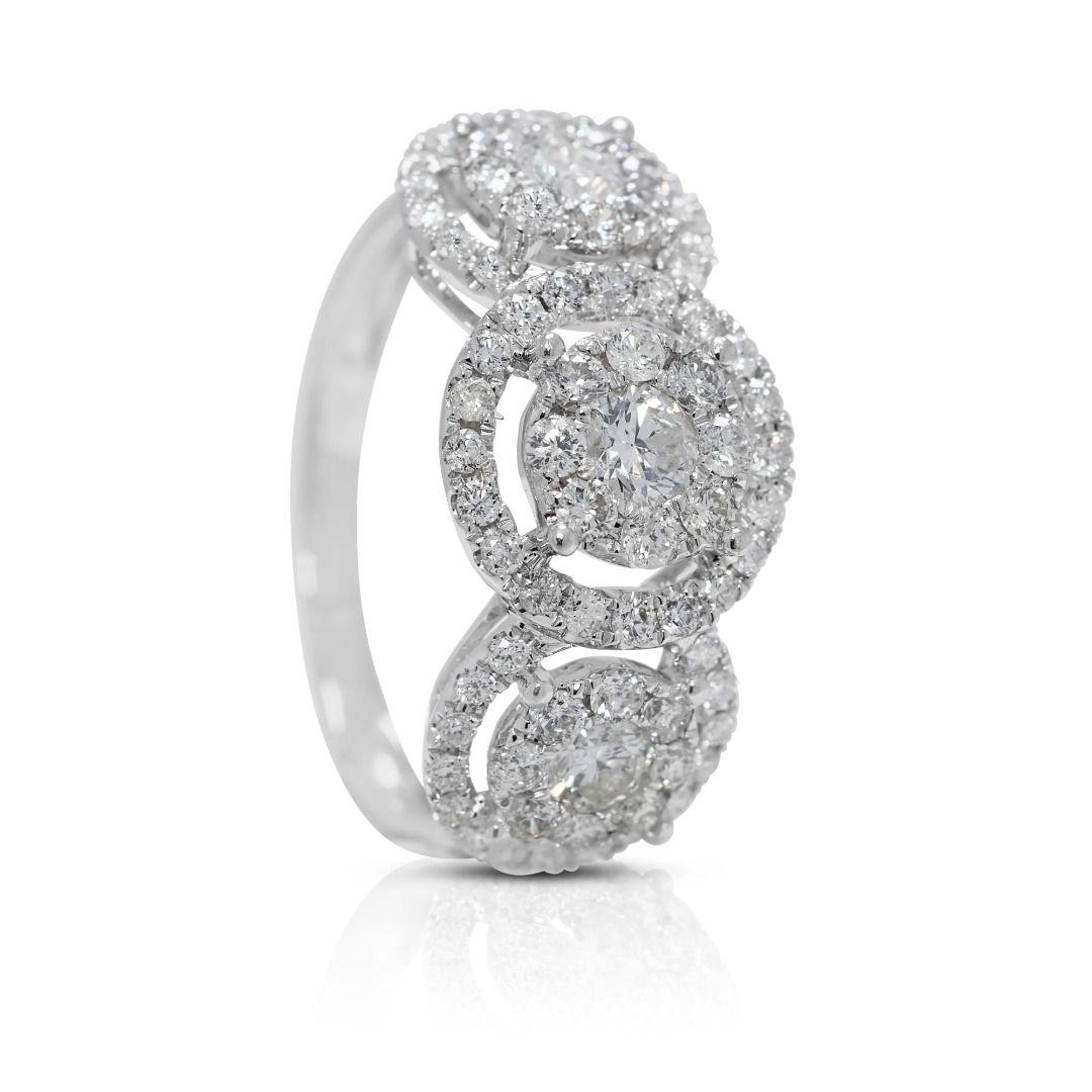 Women's or Men's Radiant 0.85ct Natural Diamond Cluster Ring in 18K White For Sale