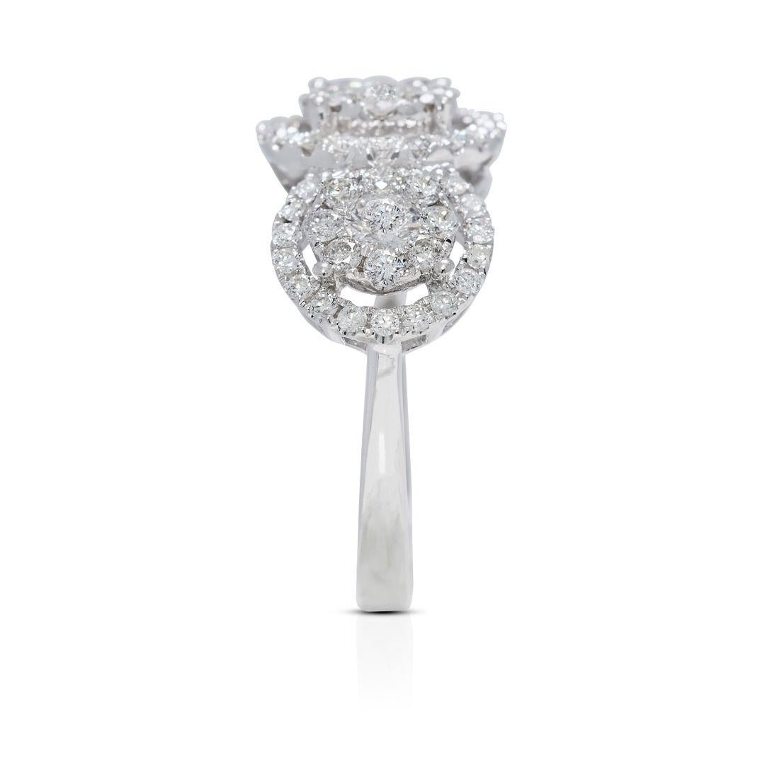 Radiant 0.85ct Natural Diamond Cluster Ring in 18K White For Sale 1