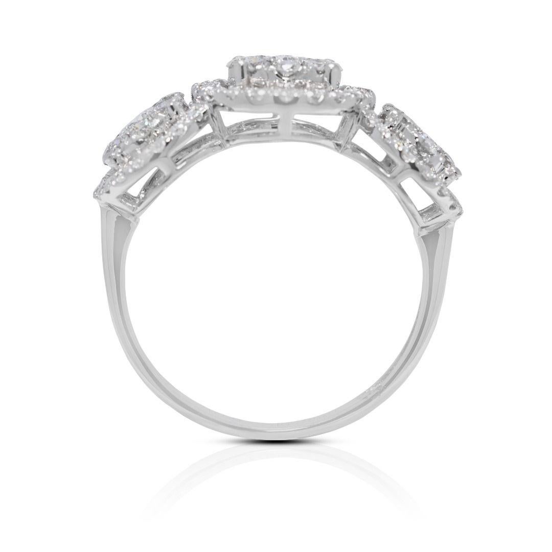 Radiant 0.85ct Natural Diamond Cluster Ring in 18K White For Sale 2