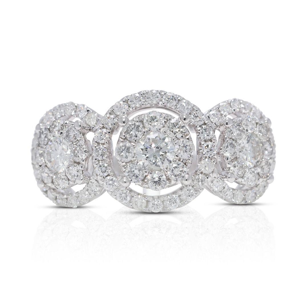 Radiant 0.85ct Natural Diamond Cluster Ring in 18K White