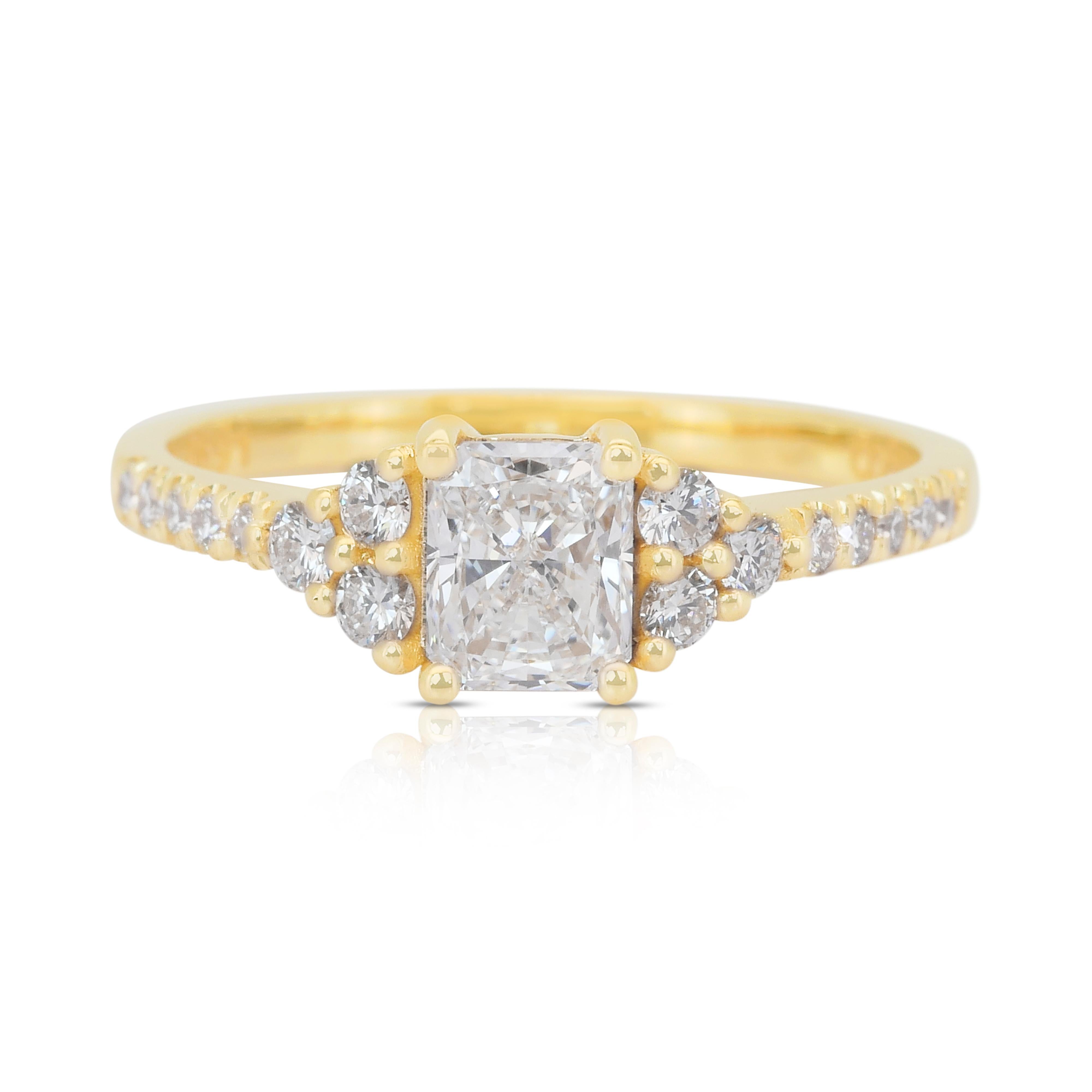 Radiant 0.99ct Diamonds Pave Ring in 18k Yellow Gold - GIA Certified