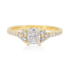 Radiant 0.99ct Diamonds Pave Ring in 18k Yellow Gold - GIA Certified