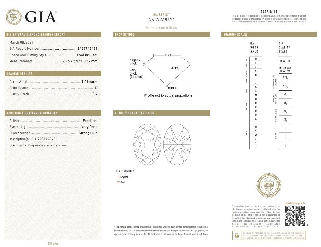 Radiant 1.01ct Ideal Cut Oval-Shaped Diamond - GIA Certified

Presenting a stunning oval-cut diamond, weighing 1.01-carat. Certified by the GIA, this diamond guarantees superior quality and authenticity. This diamond is a timeless symbol of elegance