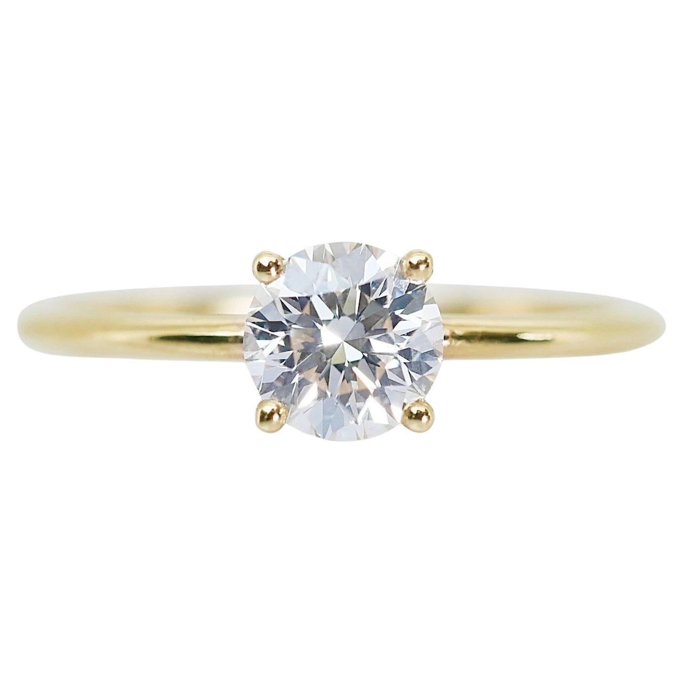 Radiant 1.02ct Round Solitaire Diamond Ring in 18k Yellow Gold - GIA Certified