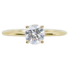 Bague en or jaune 18k avec solitaire radieux de 1,02 ct de diamant rond - Certifié GIA