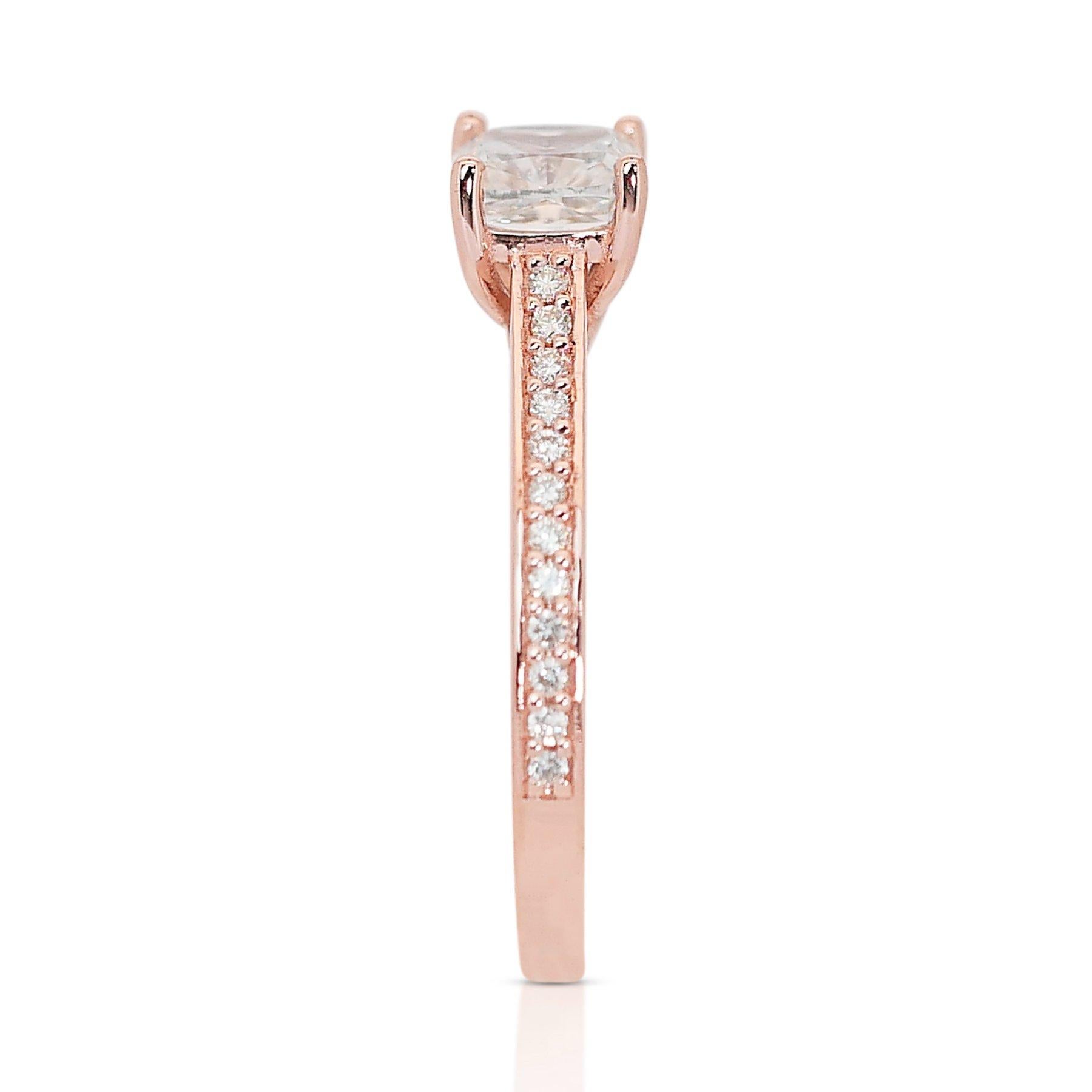 Radiant 1.17ct Diamond Pave Ring in 18k Rose Gold – GIA Certified

Experience the allure of understated elegance with this sophisticated 18k rose gold ring, showcasing a remarkable 1.00-carat cushion-cut main diamond. Sparkling alongside the center