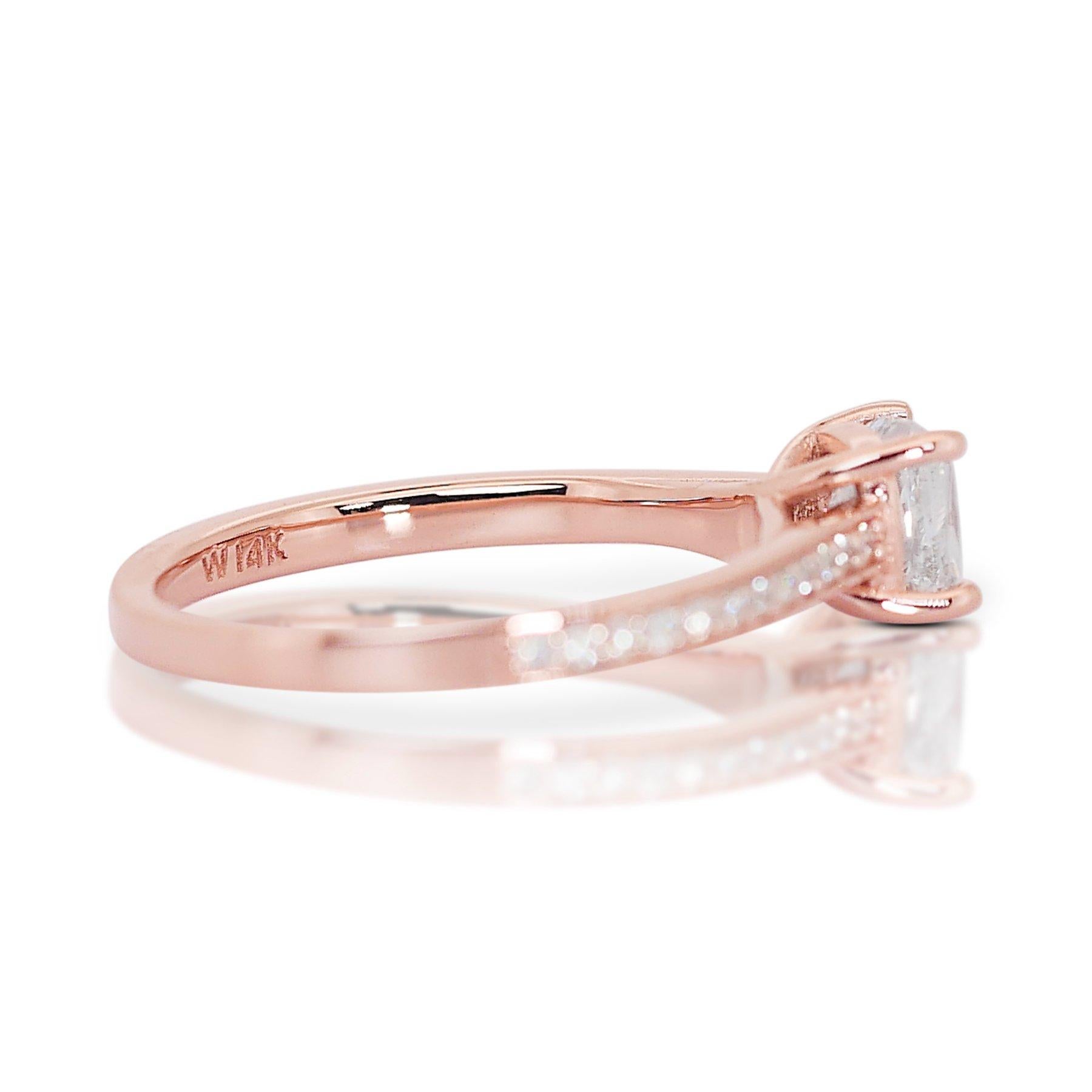 Radiant 1,17ct Diamant Pave Ring in 18k Rose Gold - GIA zertifiziert (Kissenschliff) im Angebot