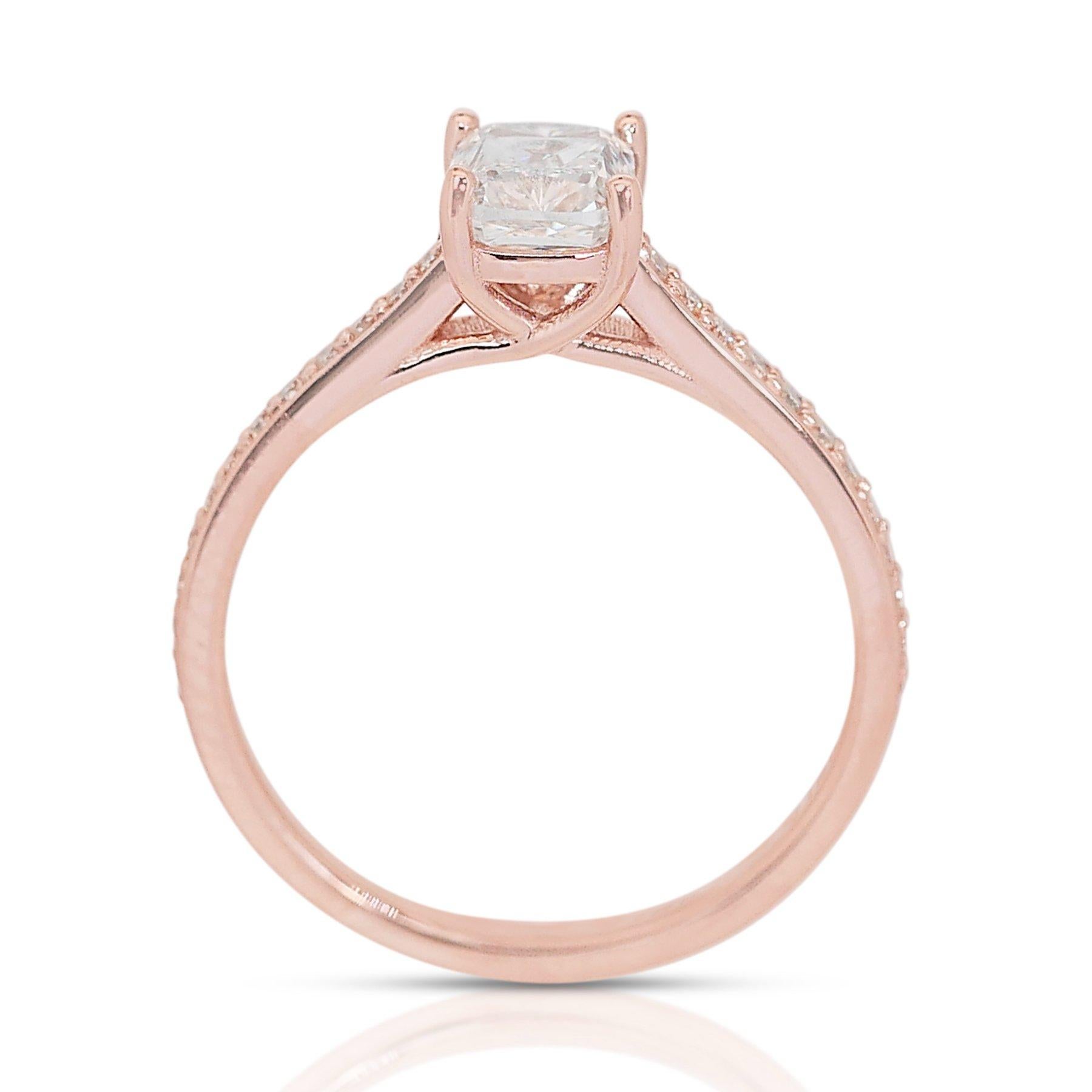 Radiant 1,17ct Diamant Pave Ring in 18k Rose Gold - GIA zertifiziert im Angebot 1