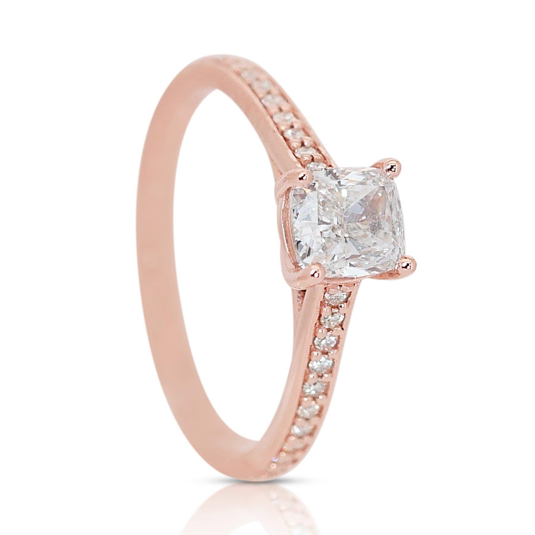 Radiant 1,17ct Diamant Pave Ring in 18k Rose Gold - GIA zertifiziert im Angebot 2