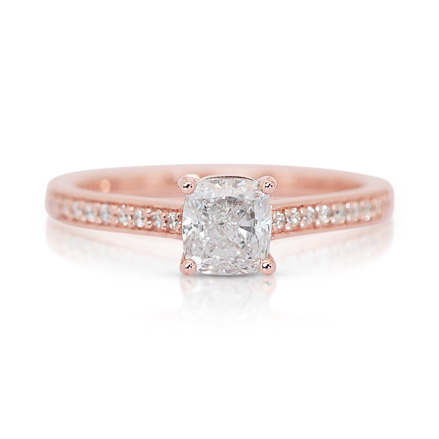 Radiant 1,17ct Diamant Pave Ring in 18k Rose Gold - GIA zertifiziert im Angebot 3