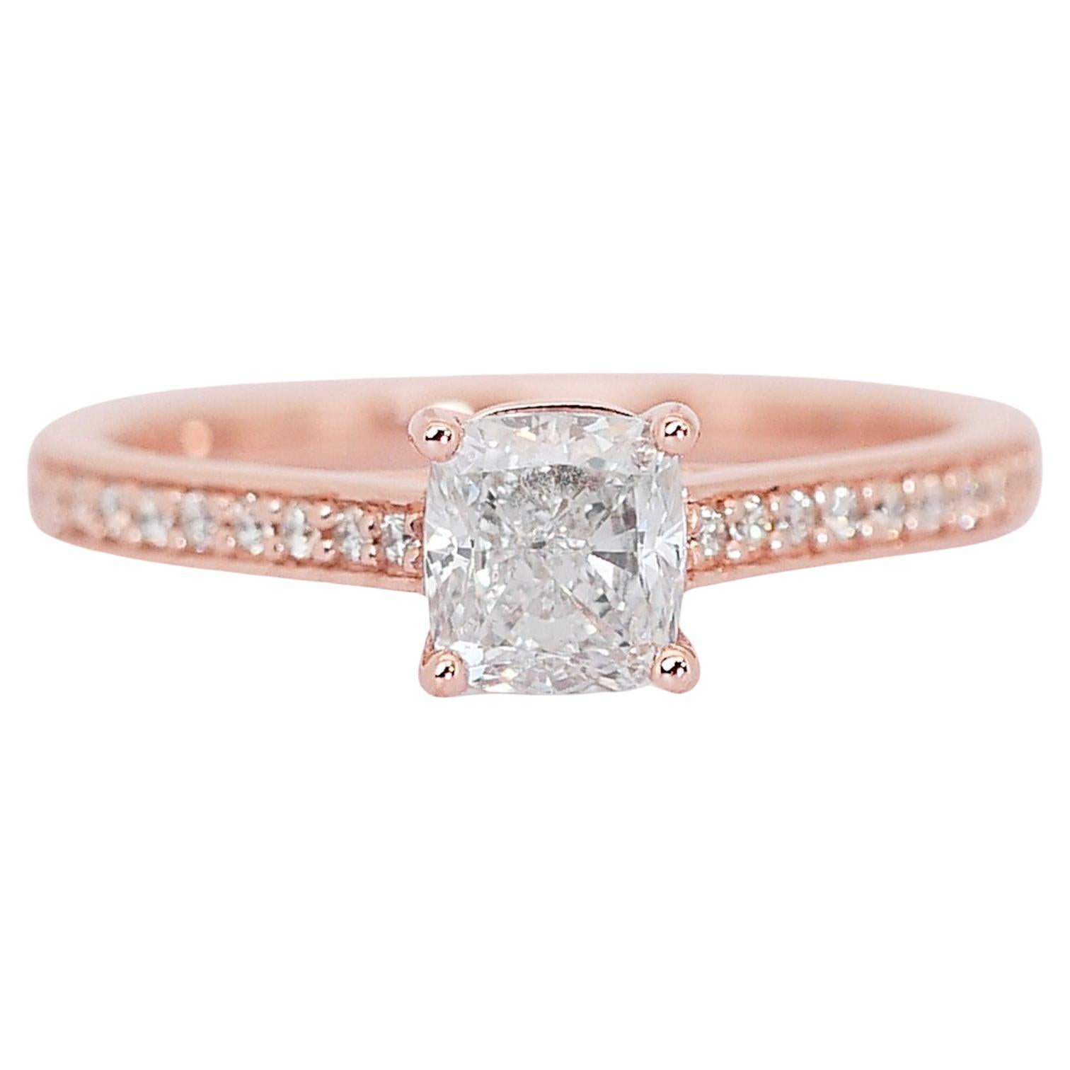 Radiant 1,17ct Diamant Pave Ring in 18k Rose Gold - GIA zertifiziert im Angebot