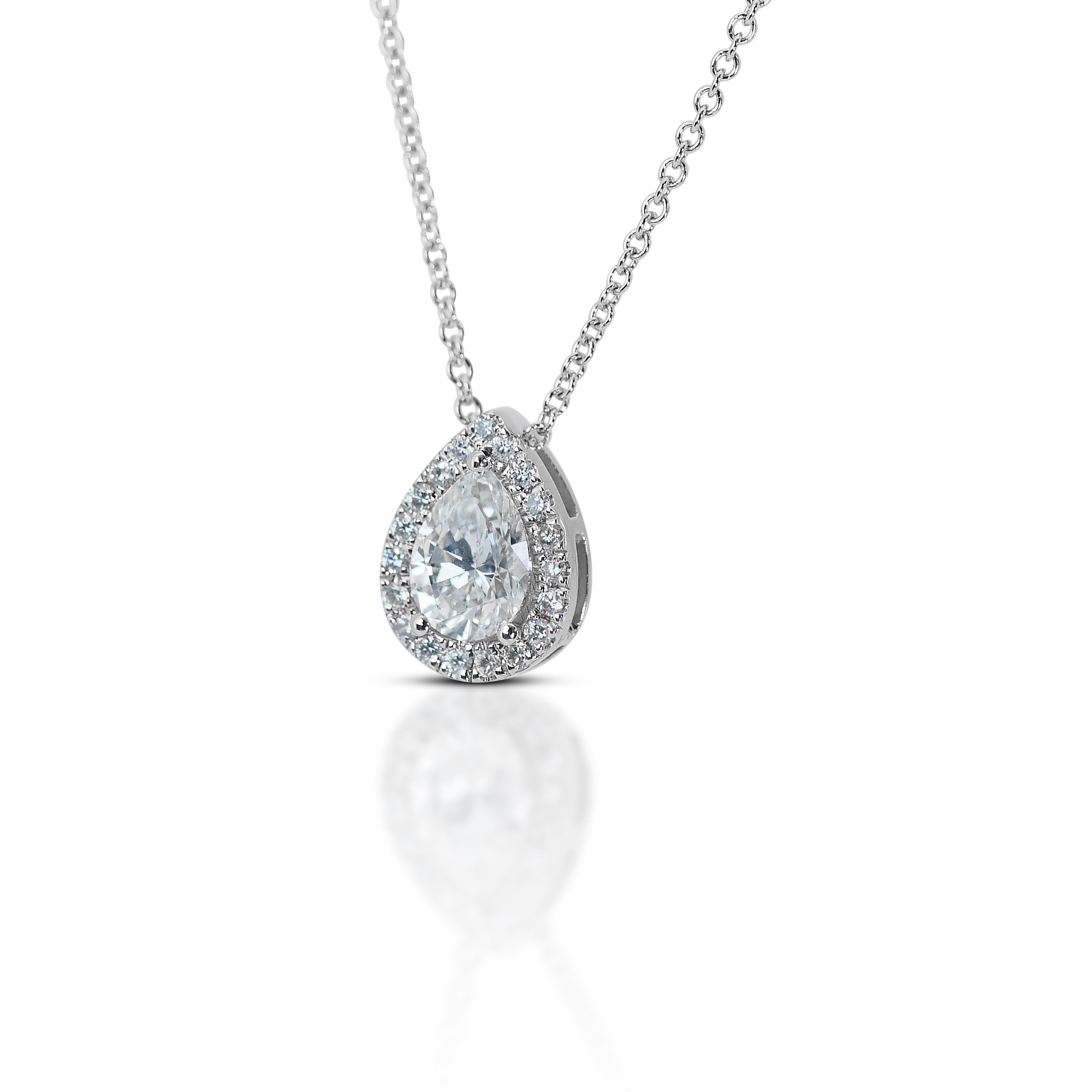 Radiant 1.17ct Double Excellent Ideal Cut Diamond Necklace with Pendant in 18k White Gold - GIA Certified

This refined 18k white gold necklace features a captivating 1.00-carat pear-shaped diamond as its centerpiece, boasting a remarkable color
