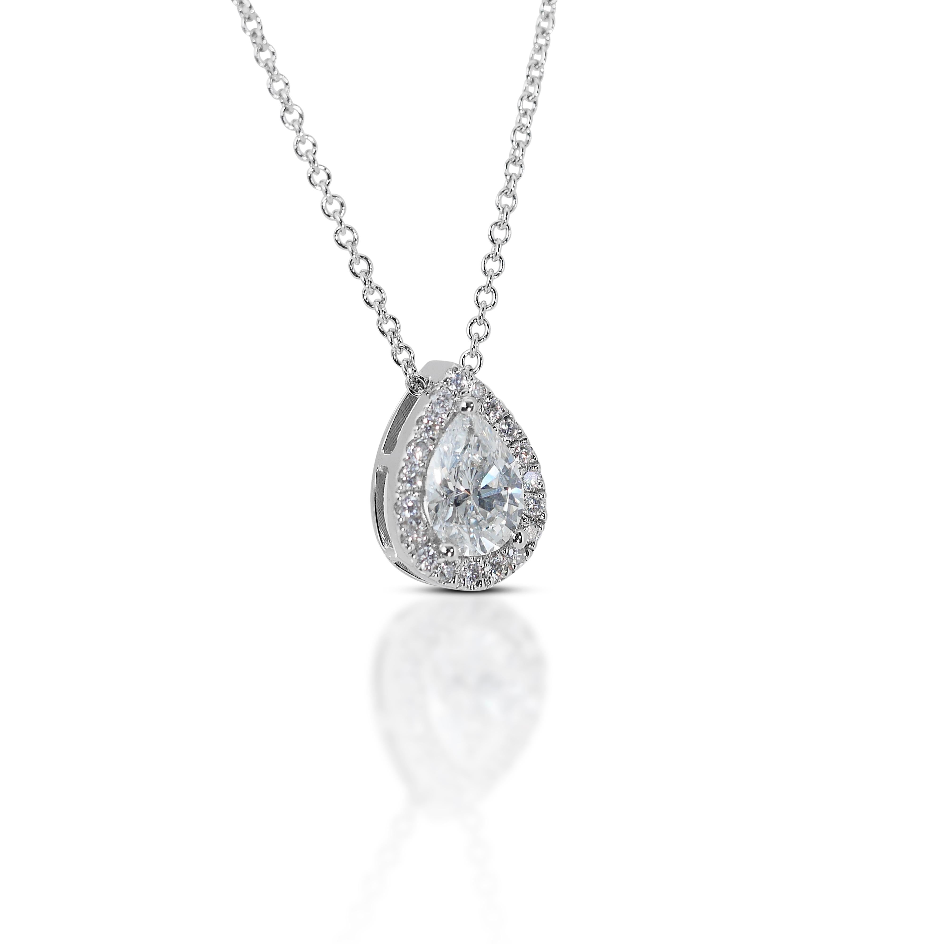 Pear Cut Radiant 1.17ct Double Excellent Ideal Cut Diamond Necklace with Pendant For Sale