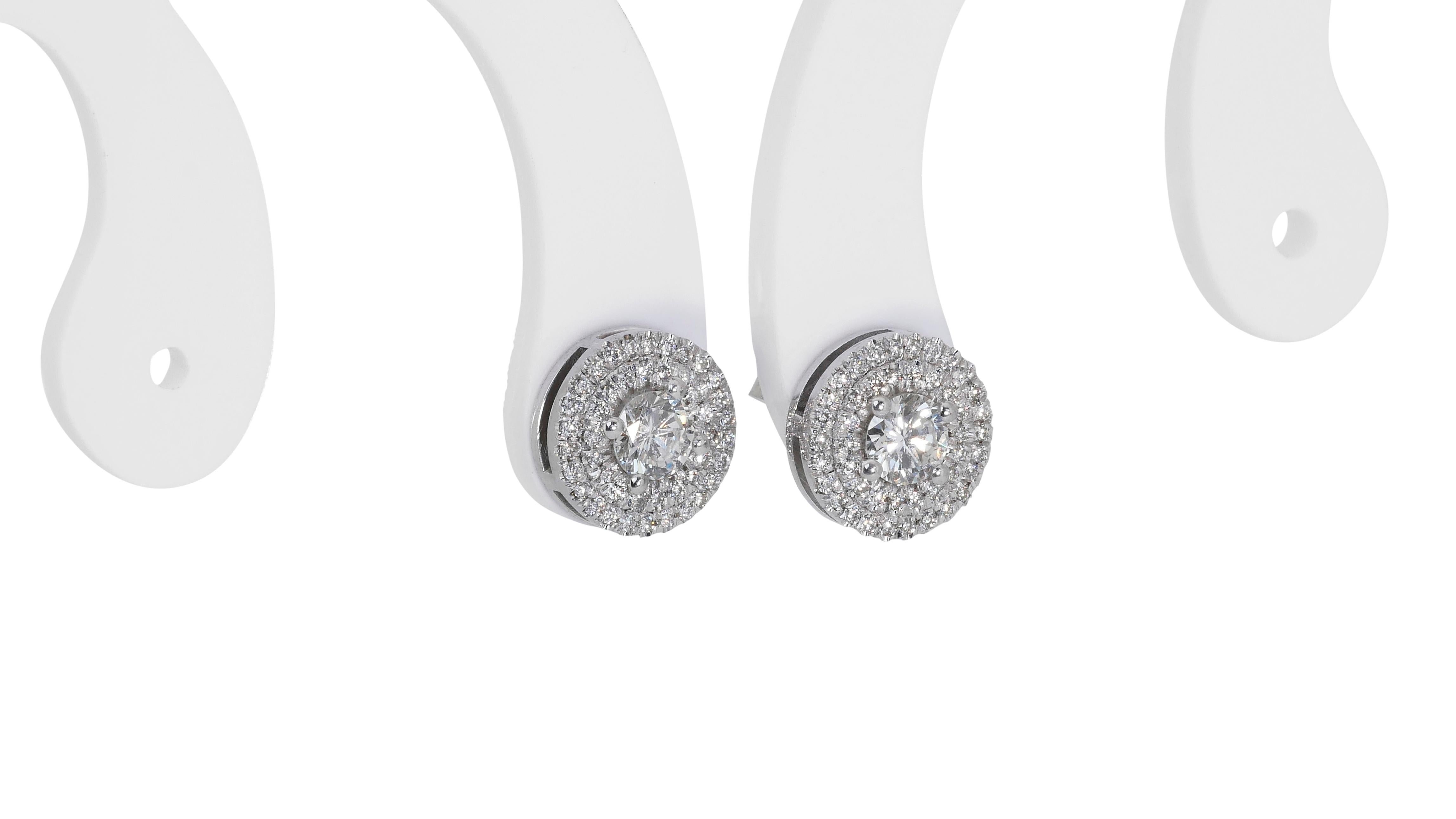 Women's Radiant 1.20ct Diamonds Halo Stud Earrings in 18k White Gold - GIA Certified For Sale