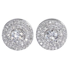 Clous d'oreilles halo de diamants de 1,20 carat en or blanc 18 carats, certifiés GIA