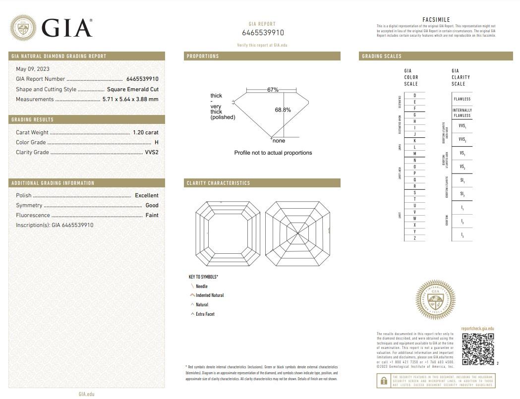 Strahlender quadratischer Diamant mit 1,20ct Idealschliff - GIA zertifiziert

Dieser wunderschön gearbeitete quadratische Diamant von 1,20 Karat verkörpert die Essenz zeitgenössischer Raffinesse. Der quadratische Schliff betont die klaren Linien und